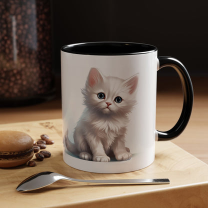 Cute White Kitten Accent Coffee Mug – 11/15oz Ceramic Cat Lover Gift