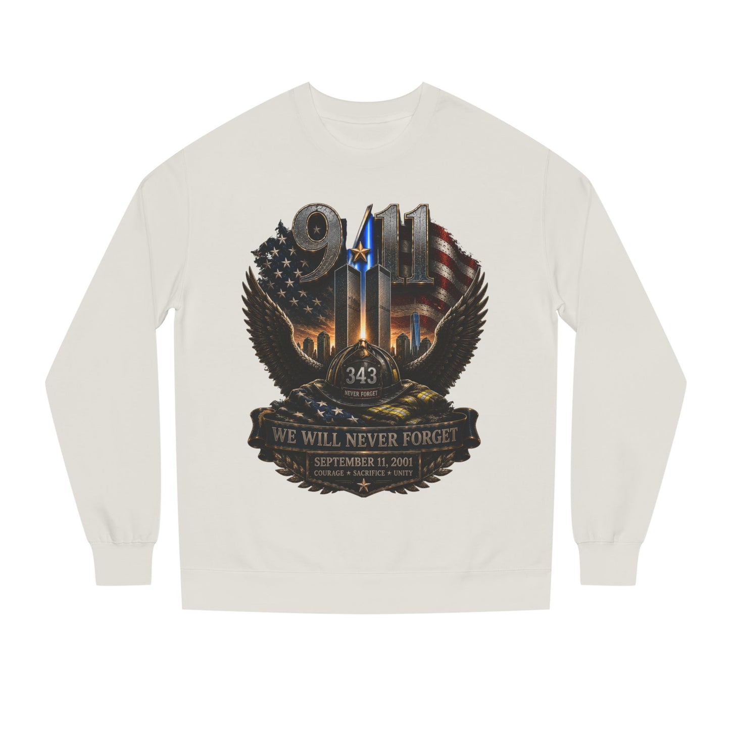 9/11 We Will Never Forget Crewneck Sweatshirt – Memorial Tribute