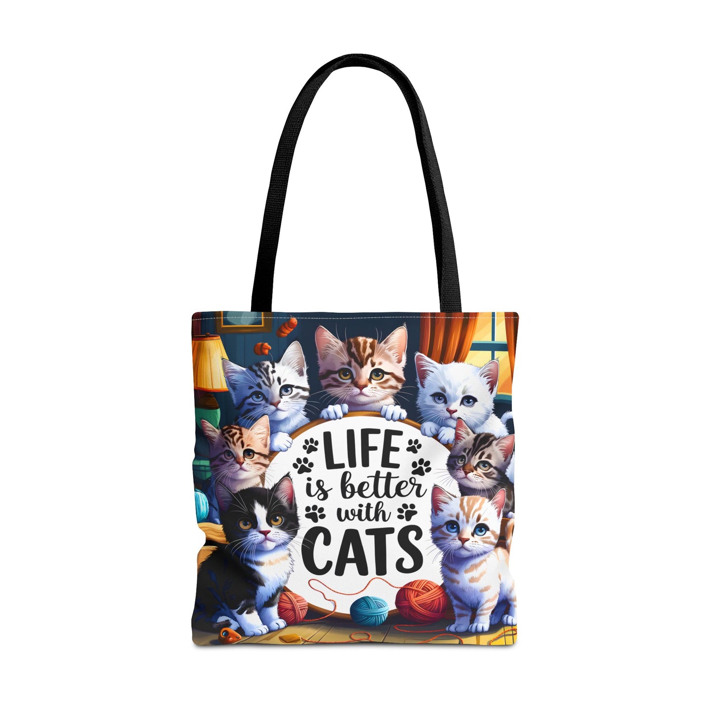 Life Is Better With Cats Tote Bag — Cute Kitten All-Over Print Shopper