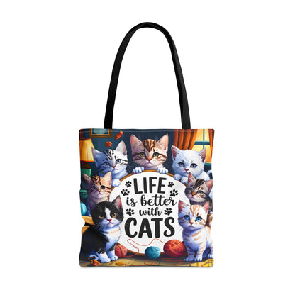 Life Is Better With Cats Tote Bag — Cute Kitten All-Over Print Shopper