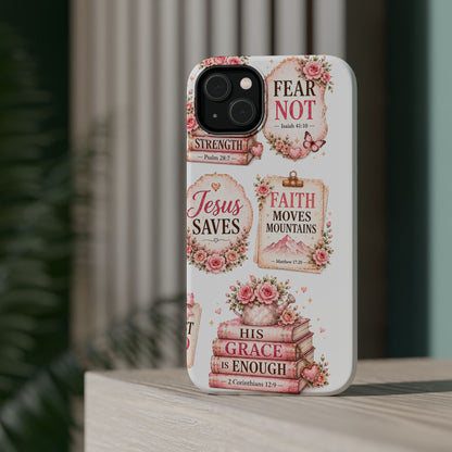 Christian Phone Case - "Fear Not, Faith Moves Mountains, Jesus Saves" Floral Magnetic Impact-Resistant Case