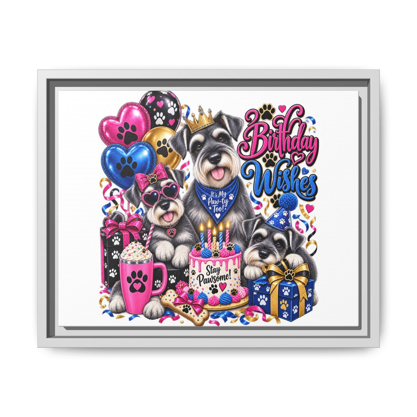 Birthday Wishes Schnauzer Canvas Print — Framed Matte Pet Artwork