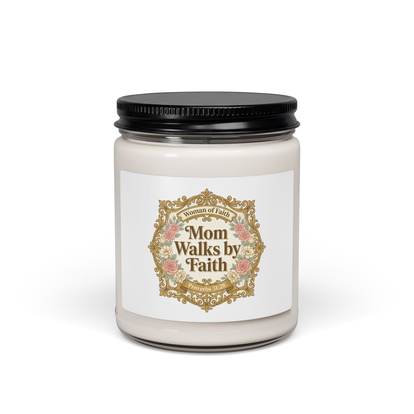 Mom Walks by Faith Candle | Soy Jar, minimalist mom life, retro type