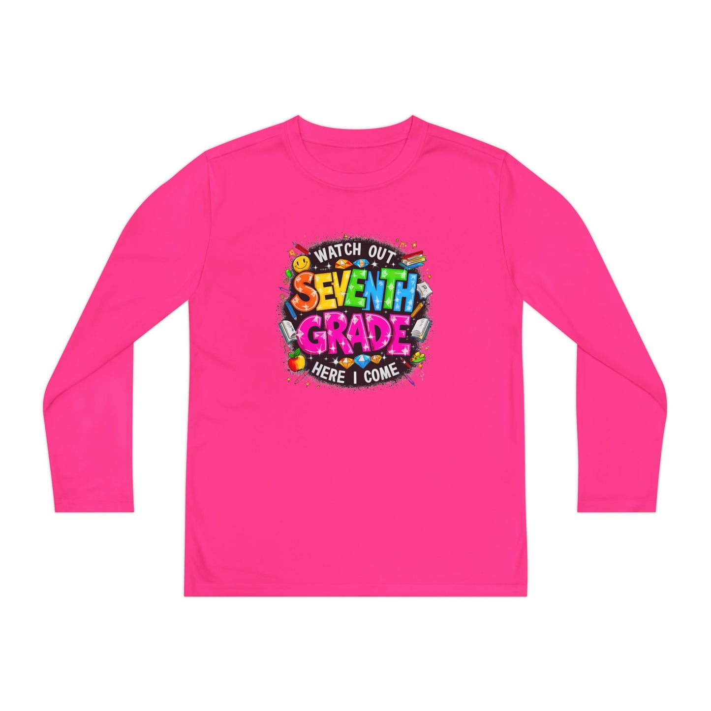 Seventh Grade Youth Long Sleeve Tee — "Watch Out Seventh Grade Here I Come" Back-to-School Shirt