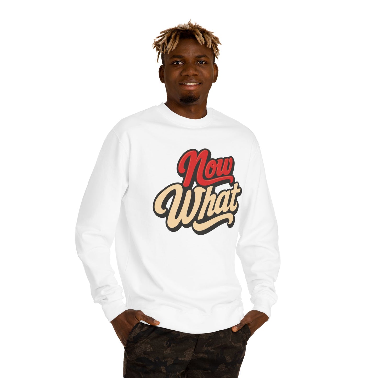 Now What Crewneck Sweatshirt — Retro Script Graphic Pullover
