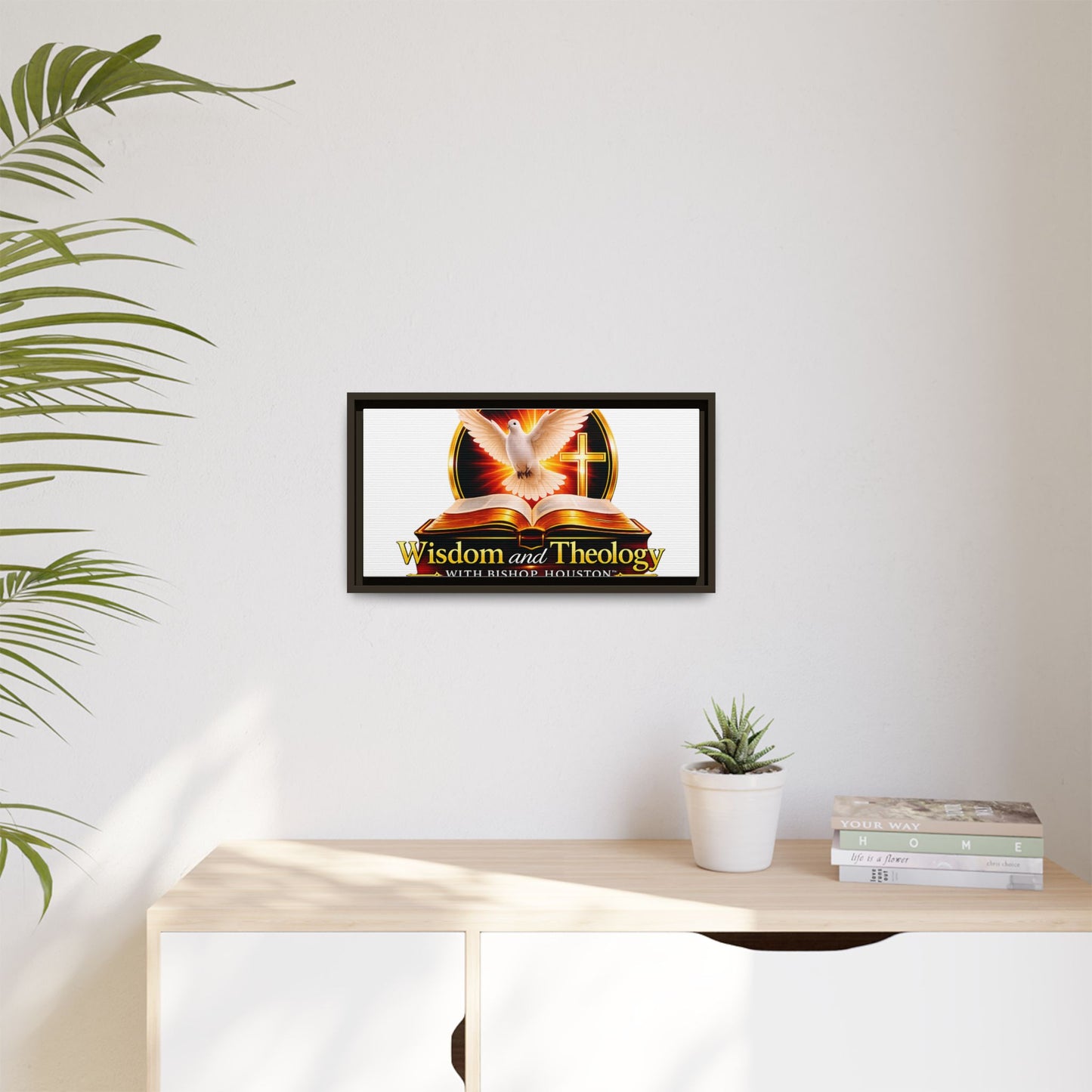 Framed Canvas Print — "Wisdom and Theology" Dove & Bible Wall Art