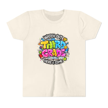 Third Grade Kids T‑Shirt — "Watch Out Third Grade Here I Come" Back-to-School Tee