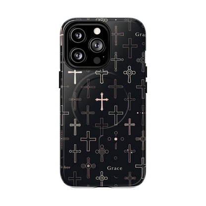 Magnetic Phone Case — Black Crosses "Grace" Protective Cover