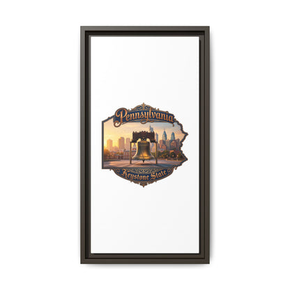 Pennsylvania Keystone State Framed Canvas Wall Art — Liberty Bell & Philadelphia Skyline