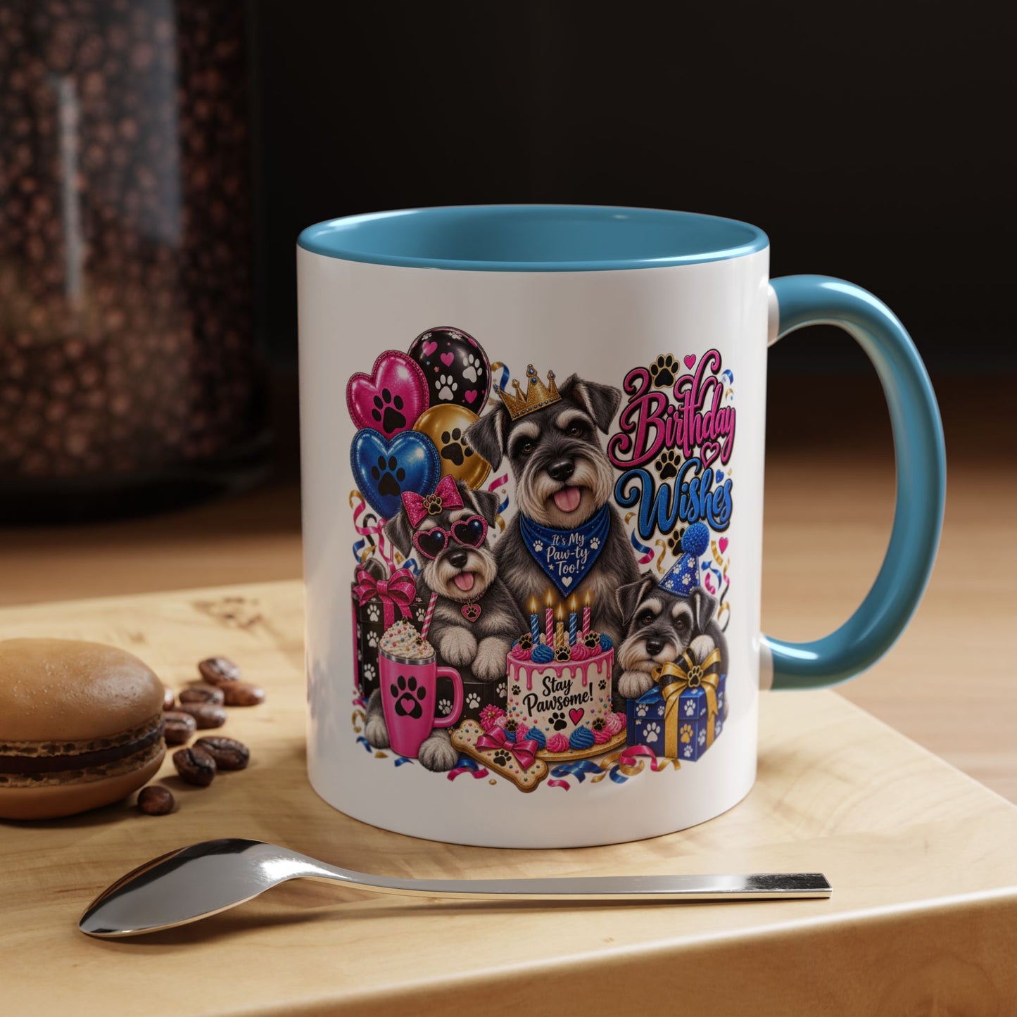 Birthday Wishes Dog Coffee Mug — Cute Paw Print Celebration Mug (11/15oz)