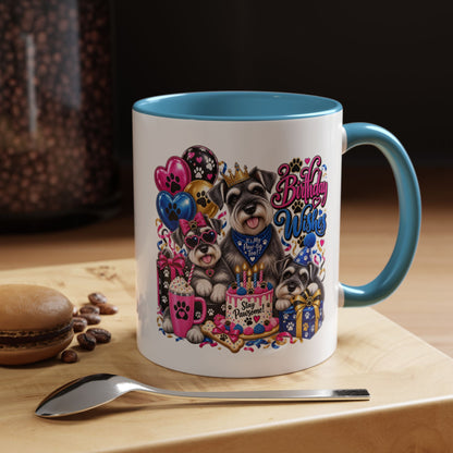 Birthday Wishes Dog Coffee Mug — Cute Paw Print Celebration Mug (11/15oz)