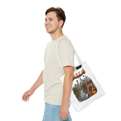 Dallas Texas Scenic Tote Bag – City Skyline & Guitar Souvenir Tote