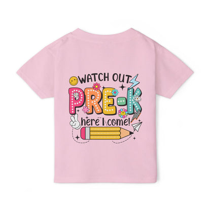 Toddler T-Shirt — "Watch Out Pre-K Here I Come!" Back-to-School Graphic Tee