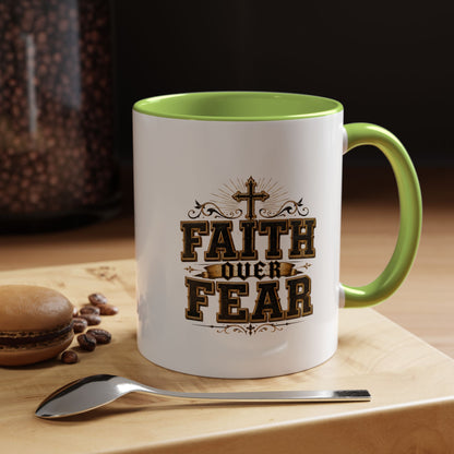 Faith Over Fear Accent Coffee Mug - Inspirational Christian Coffee Cup (11/15oz)