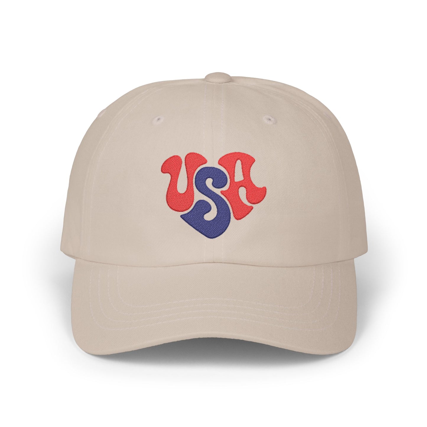 USA Heart Dad Cap — Retro Red & Blue Embroidered Baseball Hat