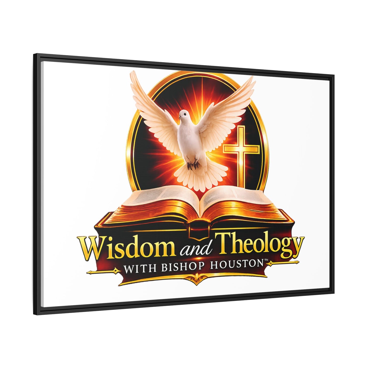 Framed Canvas Print — "Wisdom and Theology" Dove & Bible Wall Art