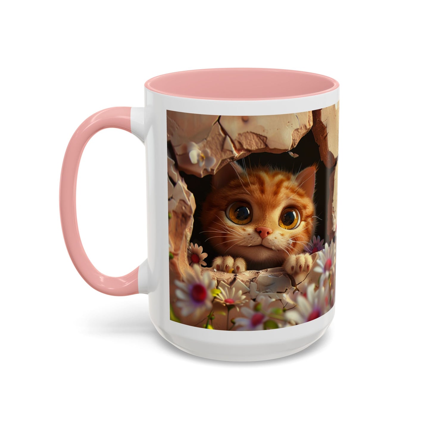Cute Peekaboo Kitten Accent Coffee Mug — 11/15oz Floral Cat Gift