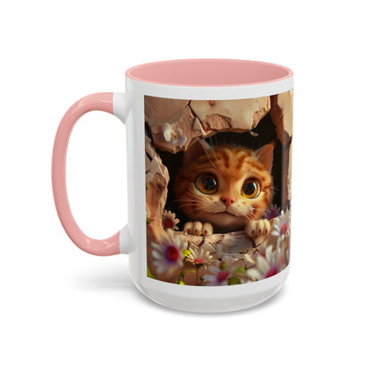 Cute Peekaboo Kitten Accent Coffee Mug — 11/15oz Floral Cat Gift