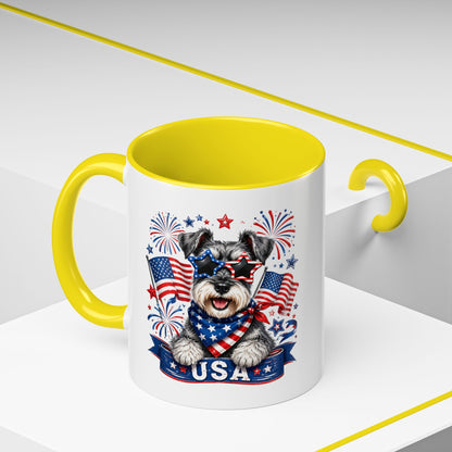 Patriotic Schnauzer Coffee Mug – USA Flag, Fireworks Accent Mug (11/15oz)