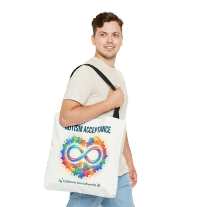 Autism Acceptance Tote Bag — Rainbow Neurodiversity Infinity Puzzle Design