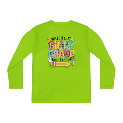 Youth Long Sleeve Tee - "Watch Out Fifth Grade Here I Come" Back-to-School Shirt