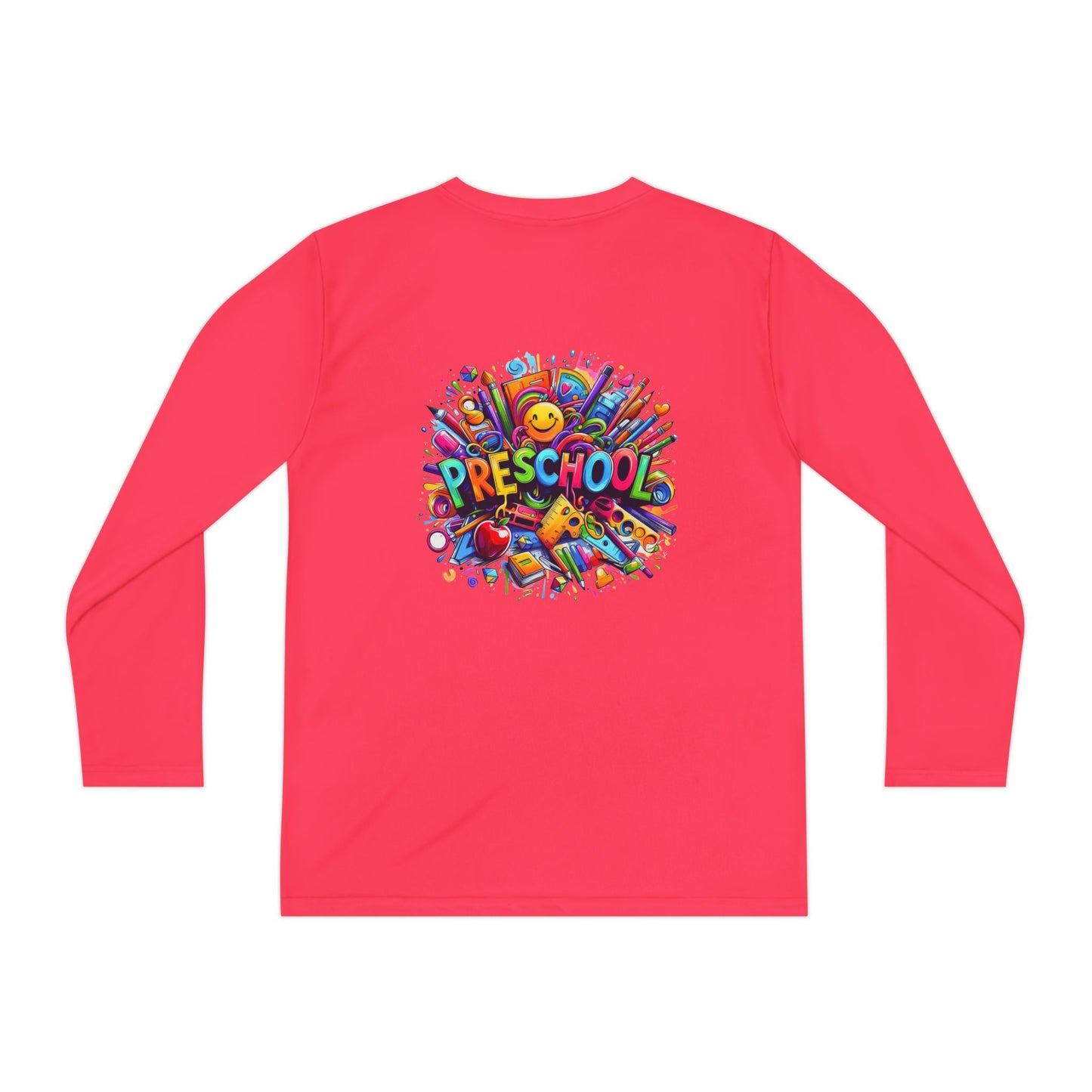 Youth Preschool Long Sleeve Tee - Colorful School Supplies Design