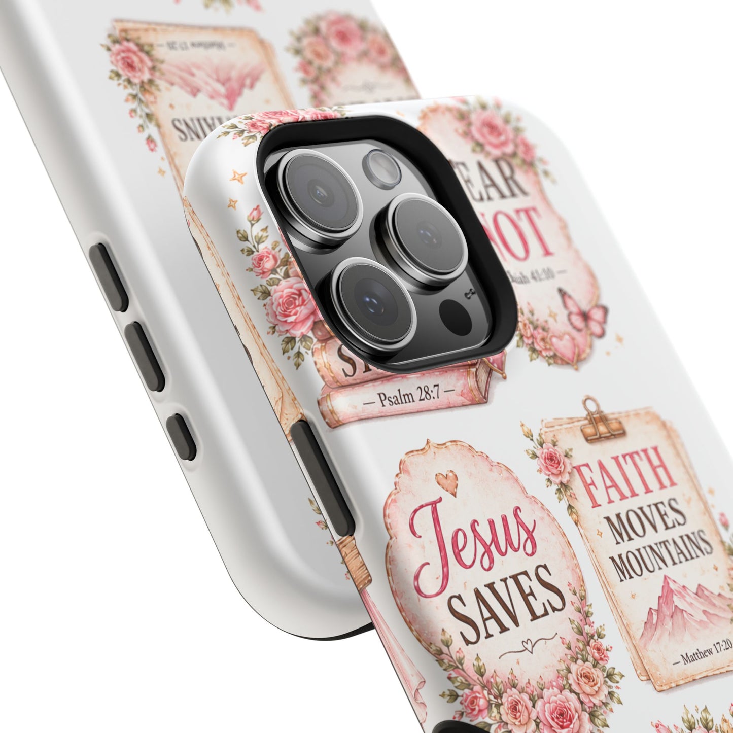Christian Phone Case - "Fear Not, Faith Moves Mountains, Jesus Saves" Floral Magnetic Impact-Resistant Case