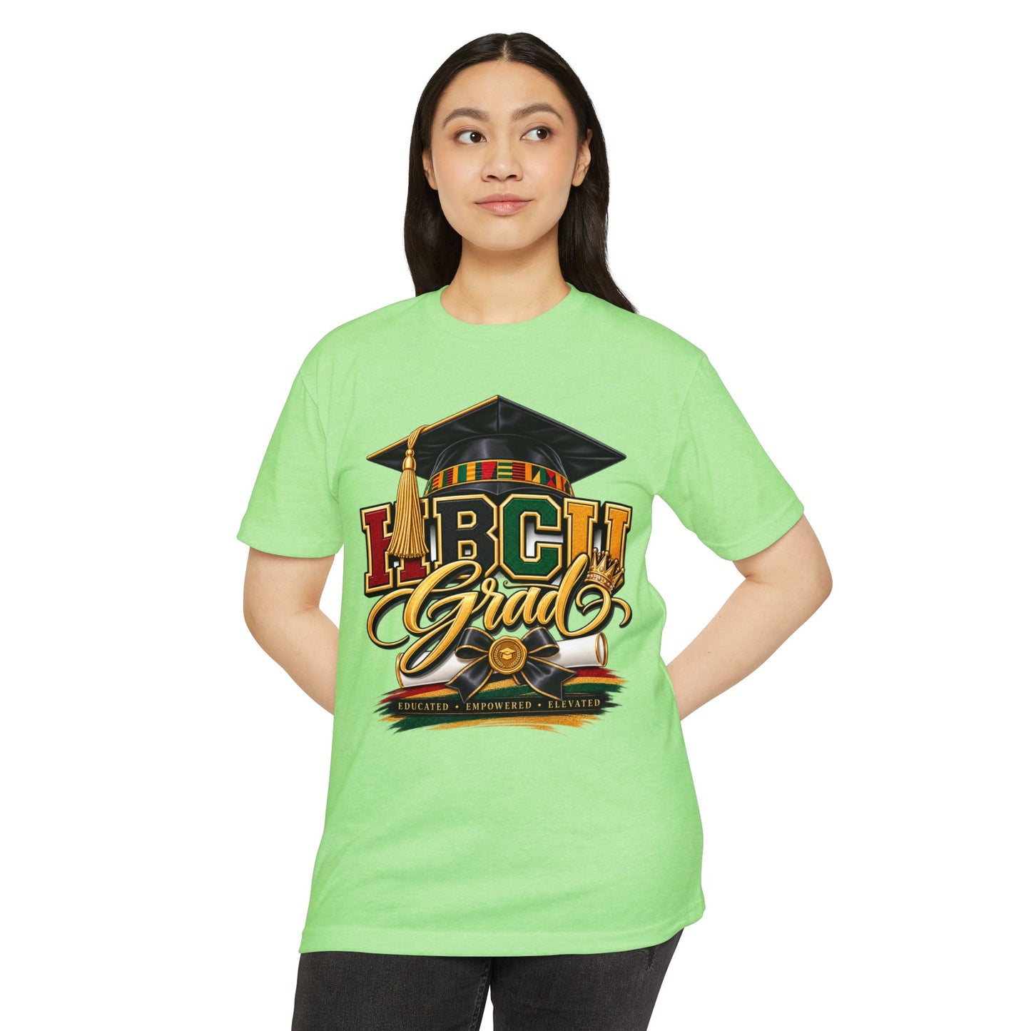 HBCU Grad T-Shirt — Black Graduation Cap & Kente Design