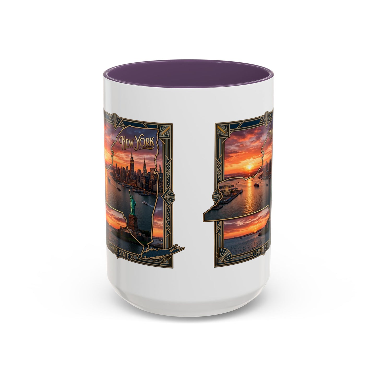 New York Skyline Accent Coffee Mug — Empire State Sunset Scene (11/15oz)