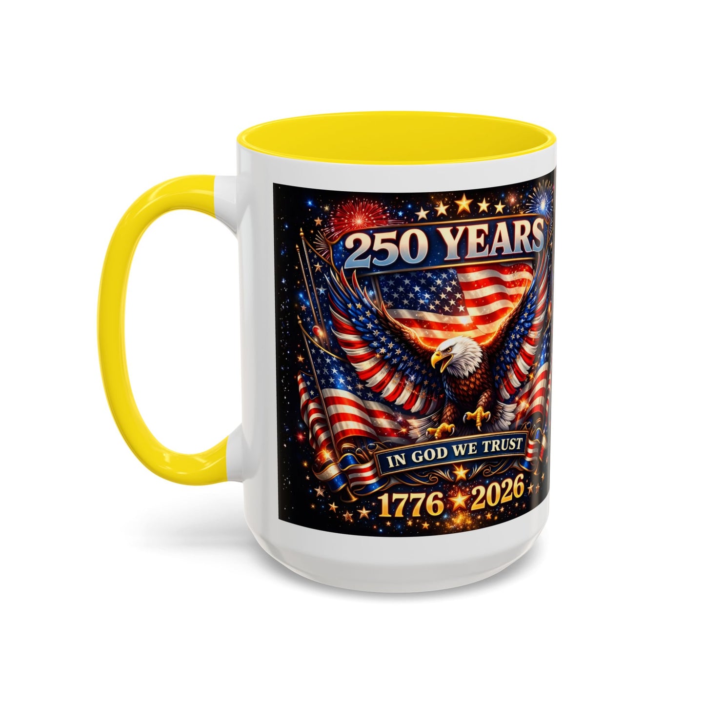 250 Years 1776–2026 Eagle American Flag Accent Coffee Mug — Patriotic Independence Day Gift (11/15oz)
