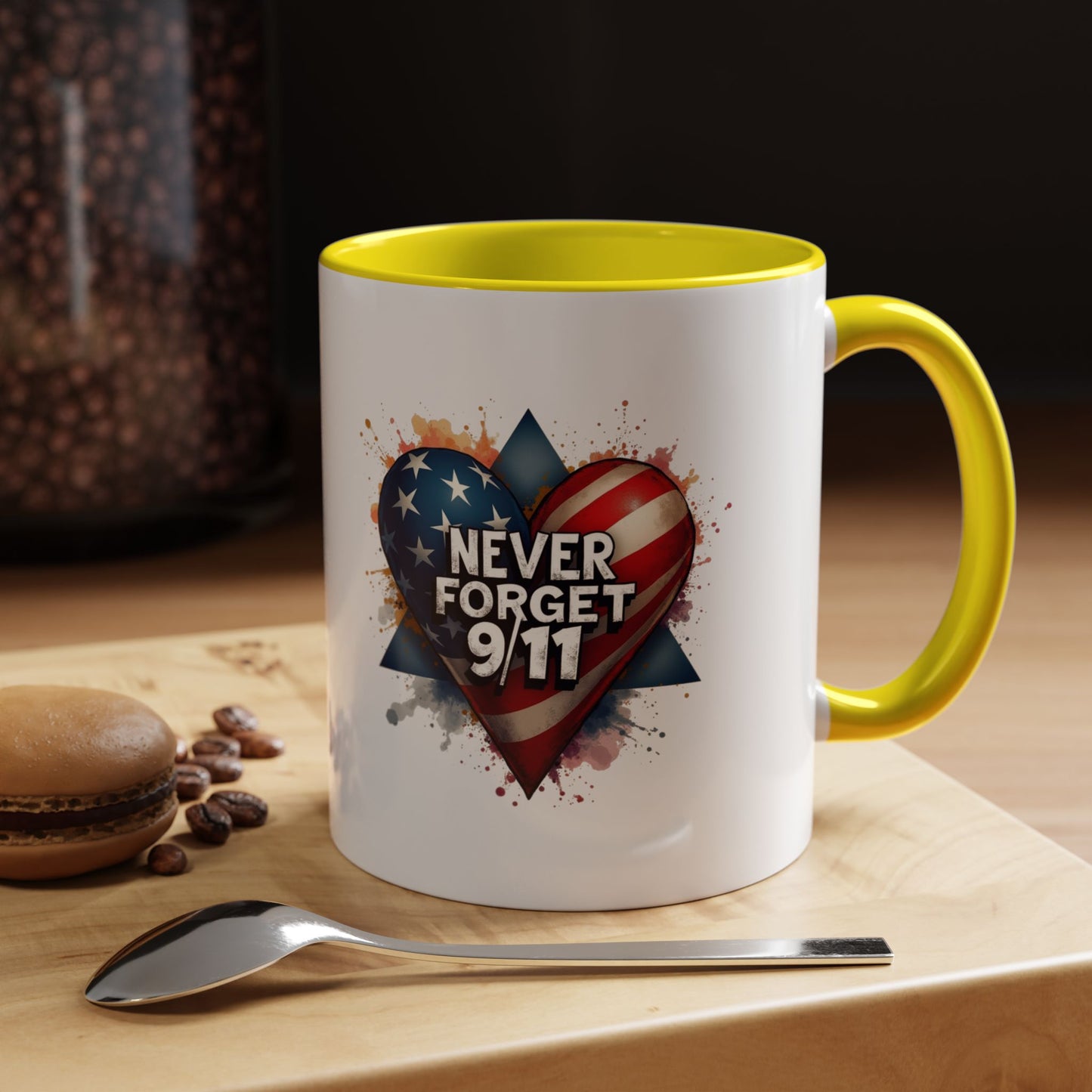 Never Forget 9/11 Heart Accent Coffee Mug – Patriotic Memorial 11/15oz