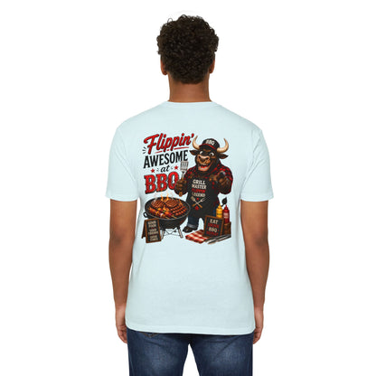 Flippin' Awesome at BBQ T-Shirt — Grill Master Bull Graphic Tee