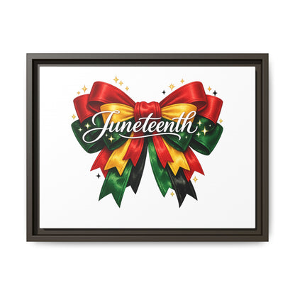Juneteenth Framed Canvas Print – Festive Red, Green & Gold Ribbon Wall Art