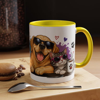 Dog and Cat Coffee Mug – "Life is Better with a Cat" Accent Ceramic Mug