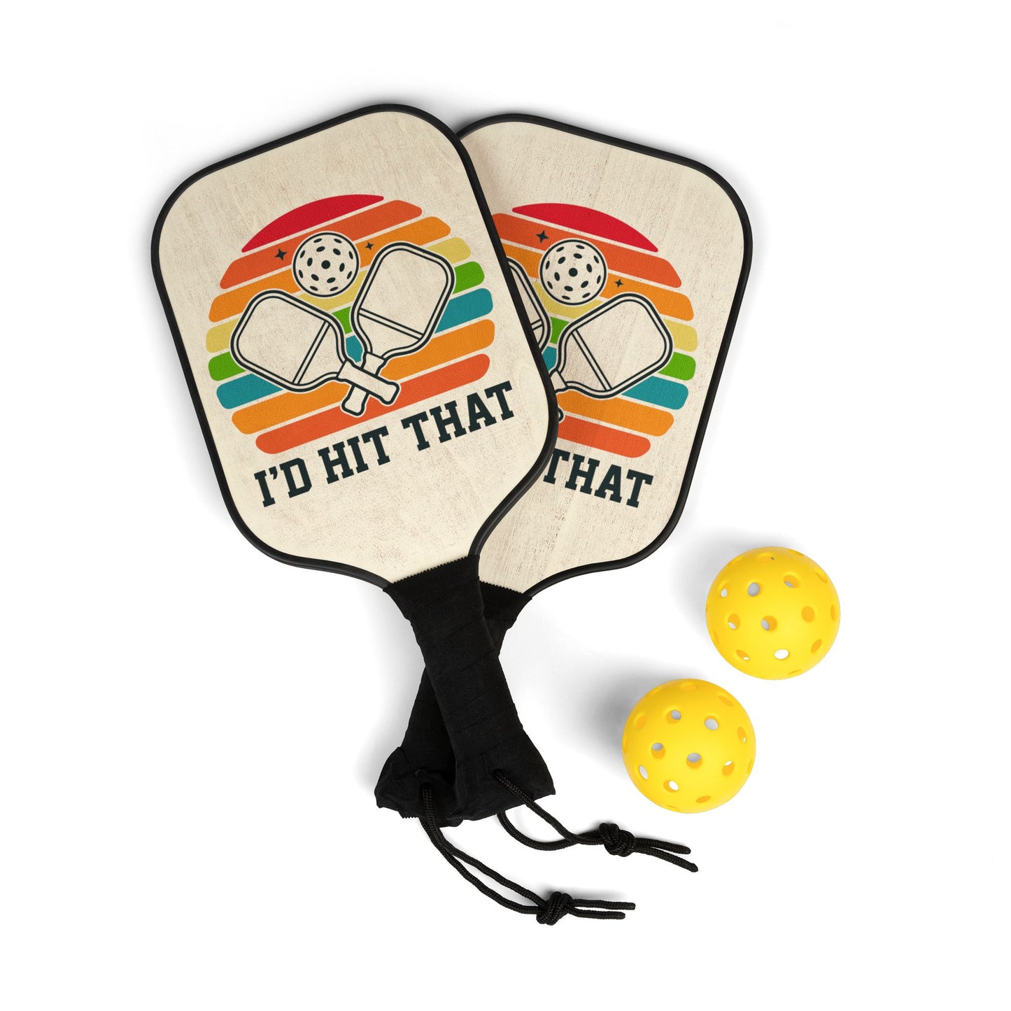 Pickleball Paddle Set – Retro "I'd Hit That" Pickleball Kit (2 Paddles + 2 Balls)