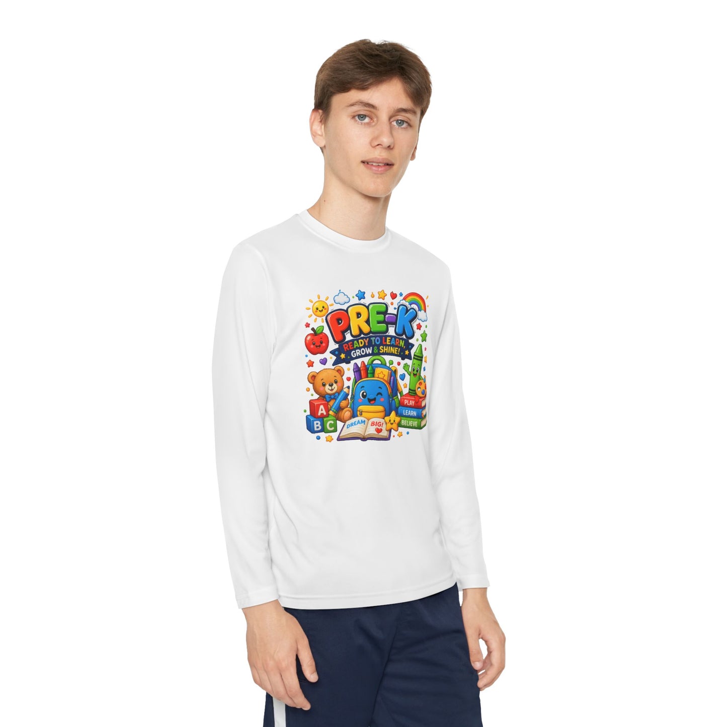 PRE-K Kids Long Sleeve Tee — Back-to-School Preschool Shirt ("Ready to Learn, Grow & Shine")