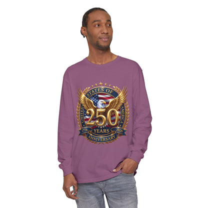 250 Years Anniversary Long Sleeve T-Shirt — USA Bicentennial 1776–2026 Eagle Emblem