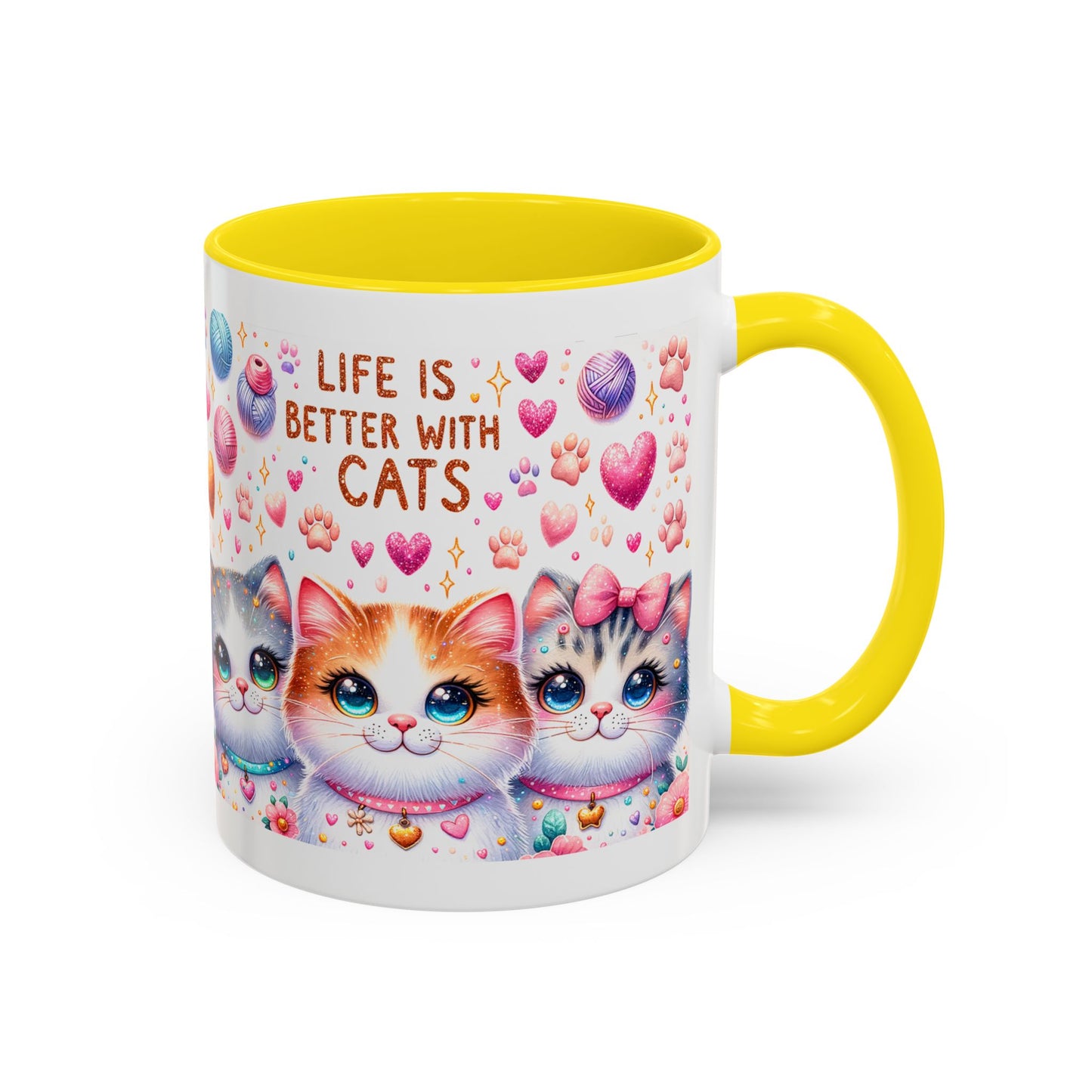 Cat Lover Accent Coffee Mug — "Life Is Better With Cats" Cute Kittens Design (11/15oz)