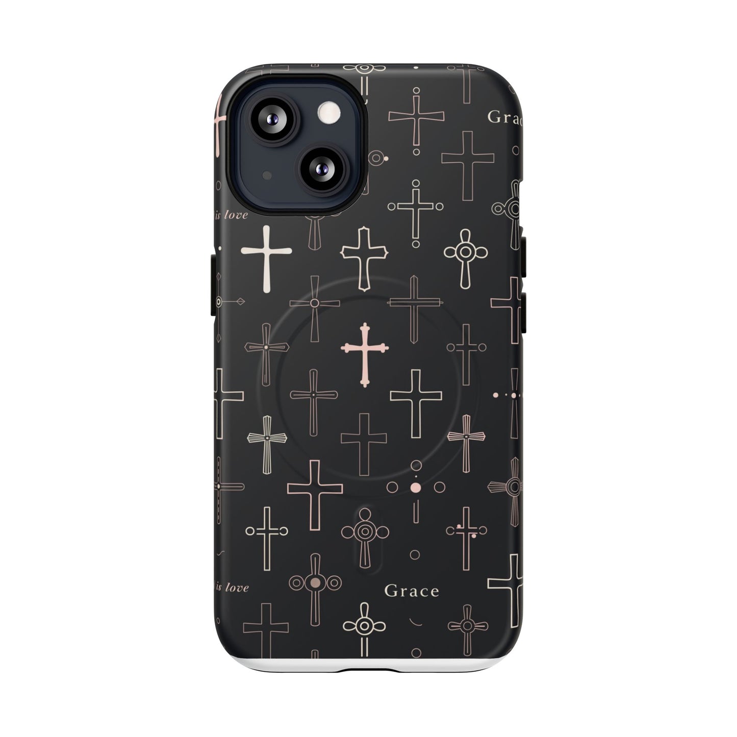 Magnetic Phone Case — Black Crosses "Grace" Protective Cover