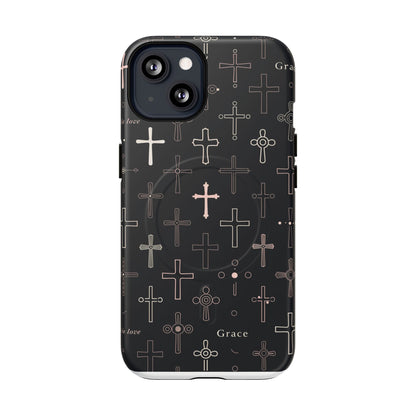 Magnetic Phone Case — Black Crosses "Grace" Protective Cover