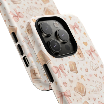 Christian Pattern Phone Case — Cute Cross, Bible & Dove Tough Magnetic Case