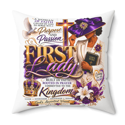 First Lady Faith Pillow — Inspirational Christian Decorative Throw Pillow (Purple Crown, 'Purpose and Passion')