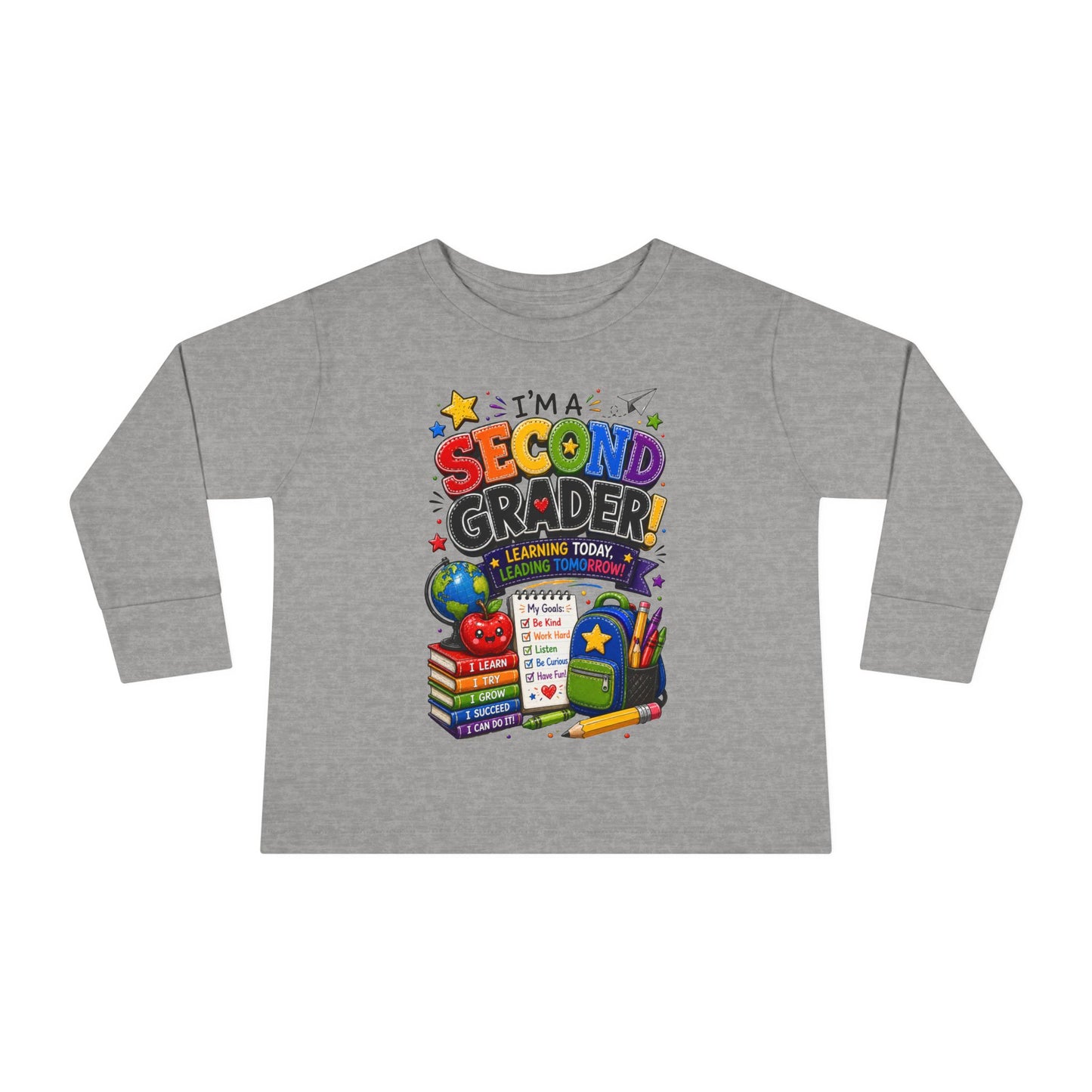 Toddler Long Sleeve Tee — "I'm a Second Grader!" Back-to-School Graphic Shirt