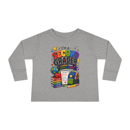 Toddler Long Sleeve Tee — "I'm a Second Grader!" Back-to-School Graphic Shirt