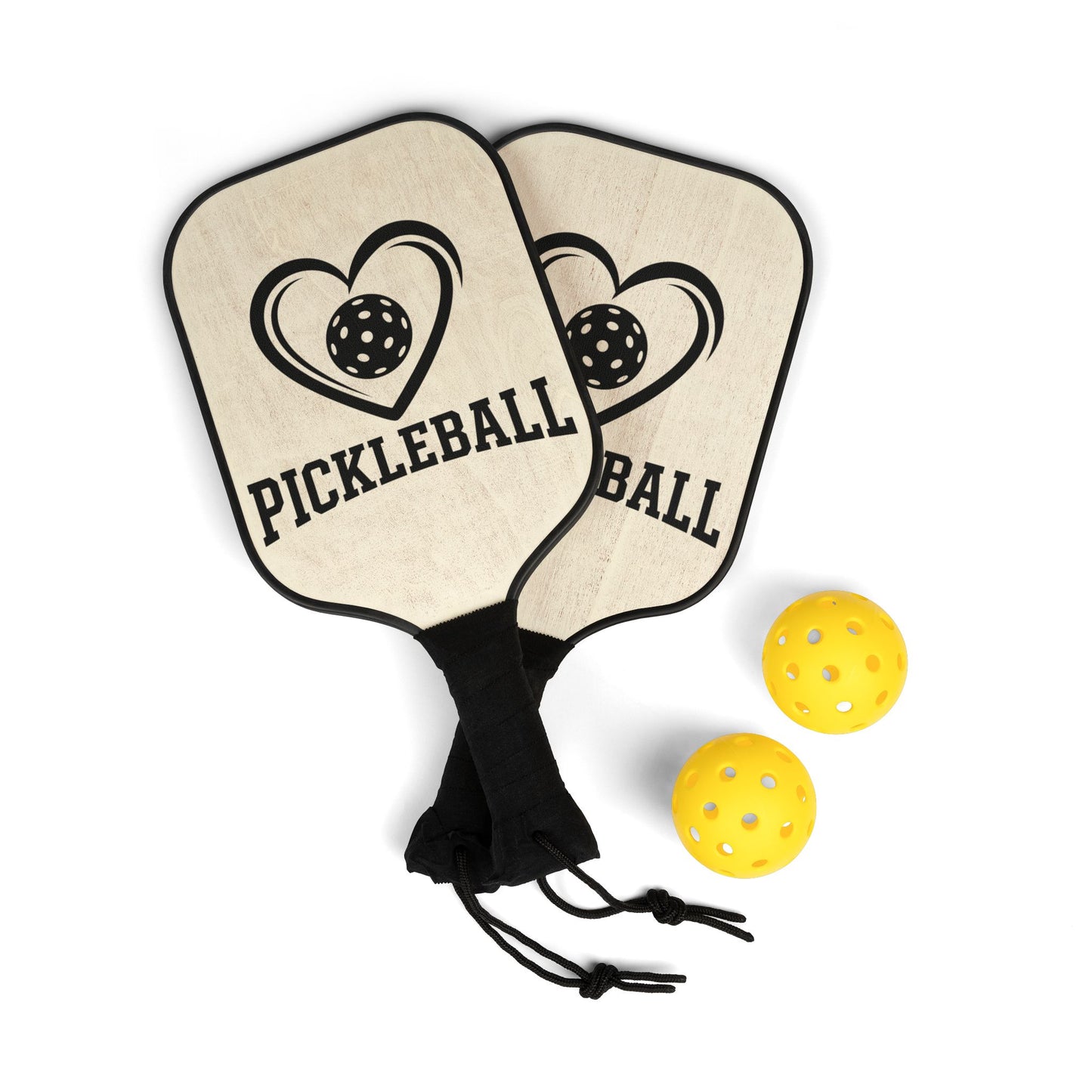 Pickleball Paddle Set – Heart & Ball Design Kit with 2 Paddles and Balls