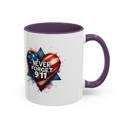 Never Forget 9/11 Heart Accent Coffee Mug – Patriotic Memorial 11/15oz