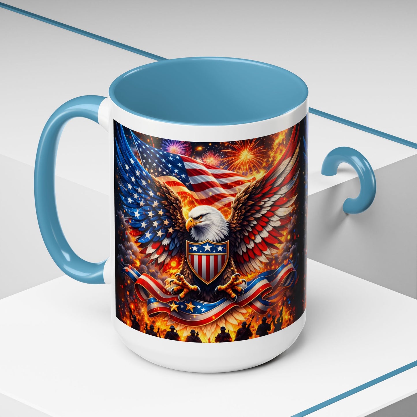 Patriotic Eagle Coffee Mug — American Flag Bald Eagle Accent Mug (11/15oz)