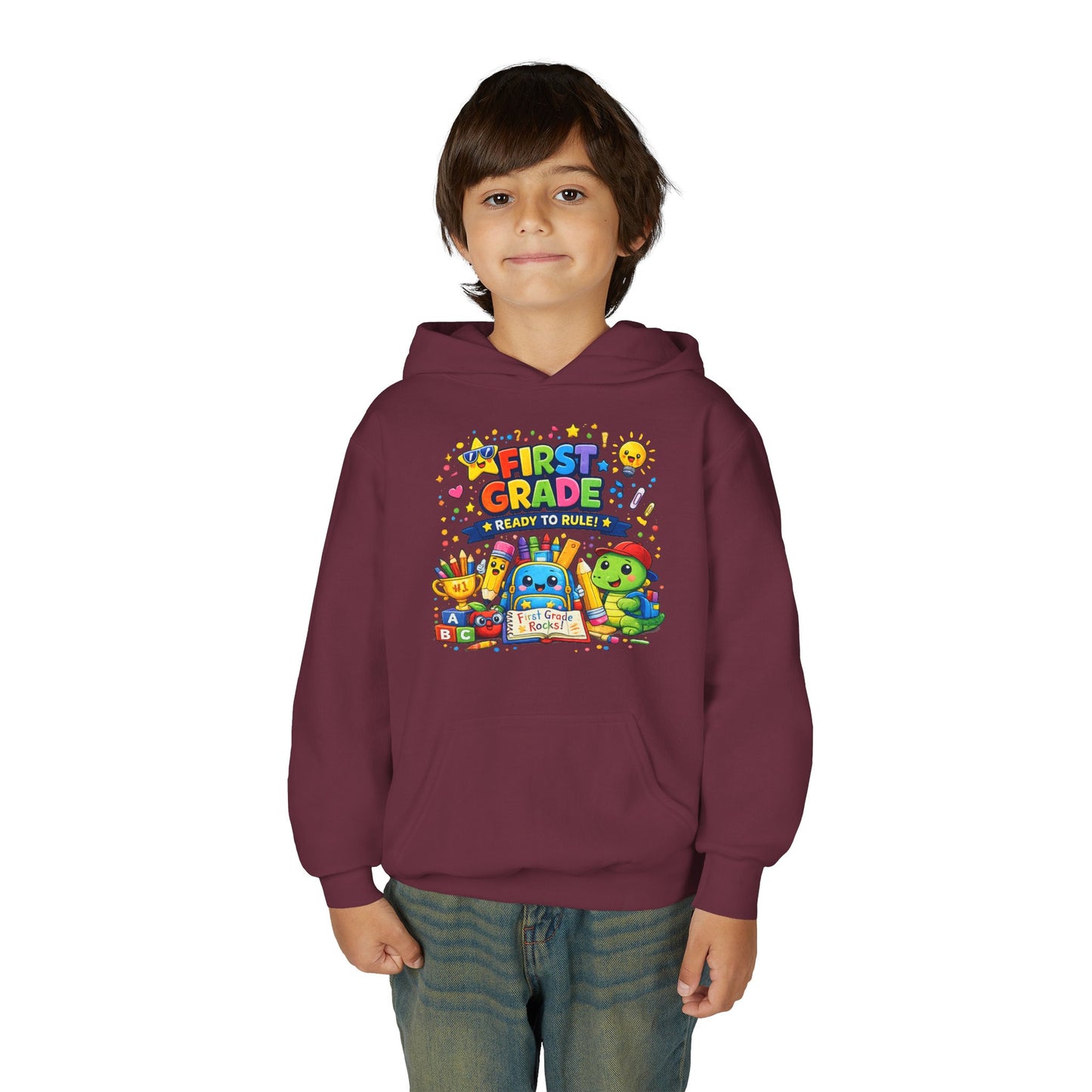 First Grade Hoodie - "First Grade Ready To Rule" Kids Back-to-School Sweatshirt