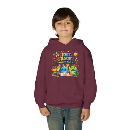First Grade Hoodie - "First Grade Ready To Rule" Kids Back-to-School Sweatshirt
