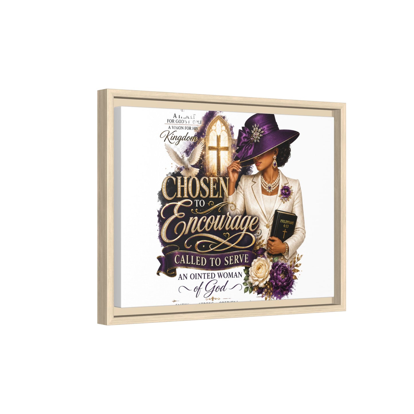 Chosen to Encourage — Framed Faith Canvas Wall Art (Called to Serve, Anointed Woman of God)